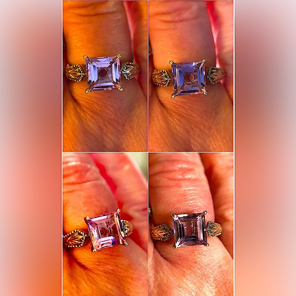 VINTAGE sz6 DESIGNER STS 2.6CTW EMERALD CUT COLOR CHANGING GEMSTONE 925SS ring - Picture 3 of 16